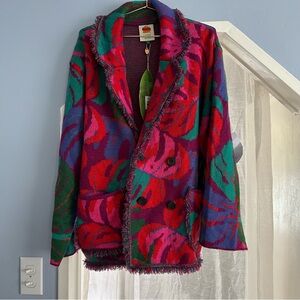 FARM Rio Colorful Monstera Plant Knit Blazer - Small NWT